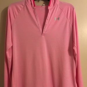 pink under armour long sleeve hooded shirt
